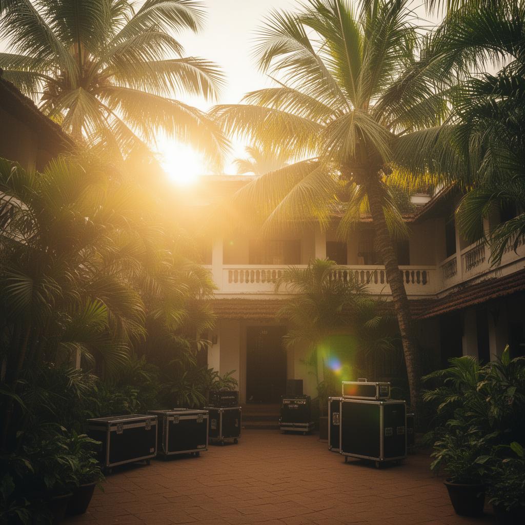 Music academy courtyard in Goa at golden hour